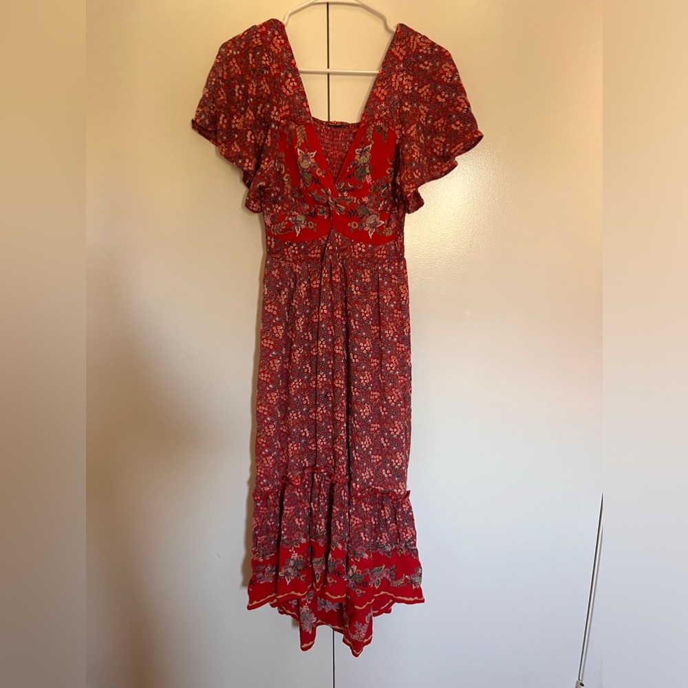 Red floral boho dress
